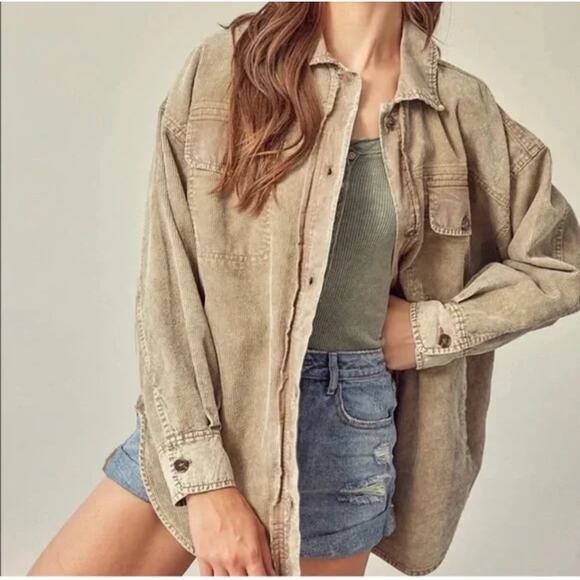 Mustard Seed Corduroy Button Up Shirt Jacket Shacket Small Cotton Pockets Boho - Picture 2 of 10